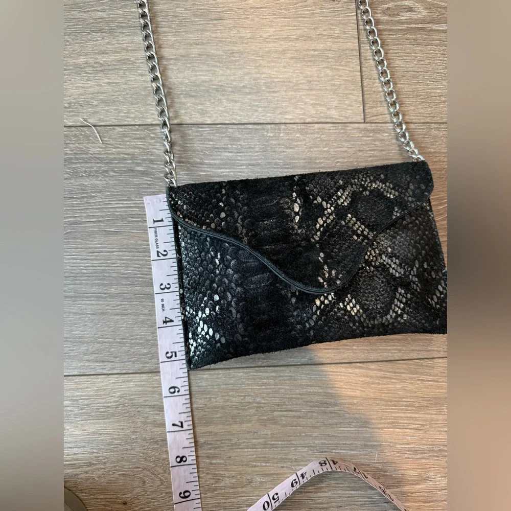 JJ Winters Envelope Crossbody Black Snakeskin Chain Bag